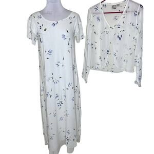 2 Piece Normadic Traders Maxi Dress & Jacket S/M White Floral Cottagecore Rayon